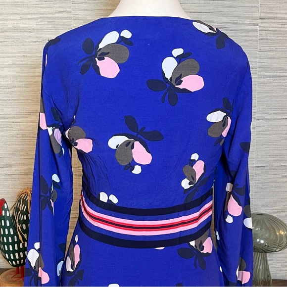 Boden Daisy Dress Long Sleeve Blue Floral Pink Size 4L Long Tall Fit & Flare - Picture 5 of 8